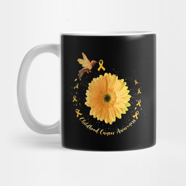 Hummingbird Yellow Sunflower Childhood Cancer Awareness by everetto